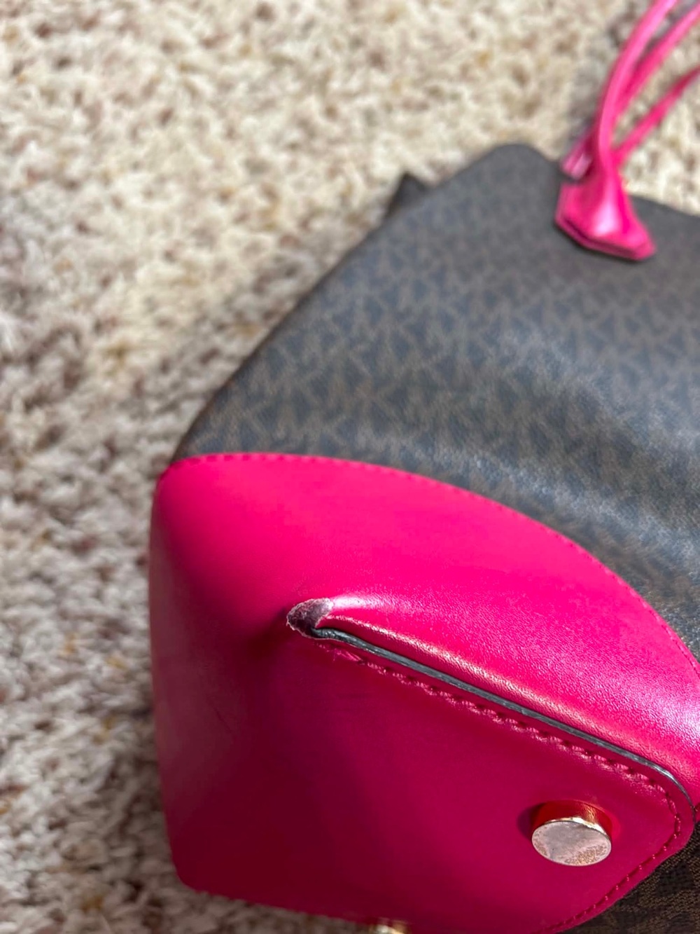 Michael Kors Brown MK Logo Tote with Pink Trim and Handles - Picture 8 of 12